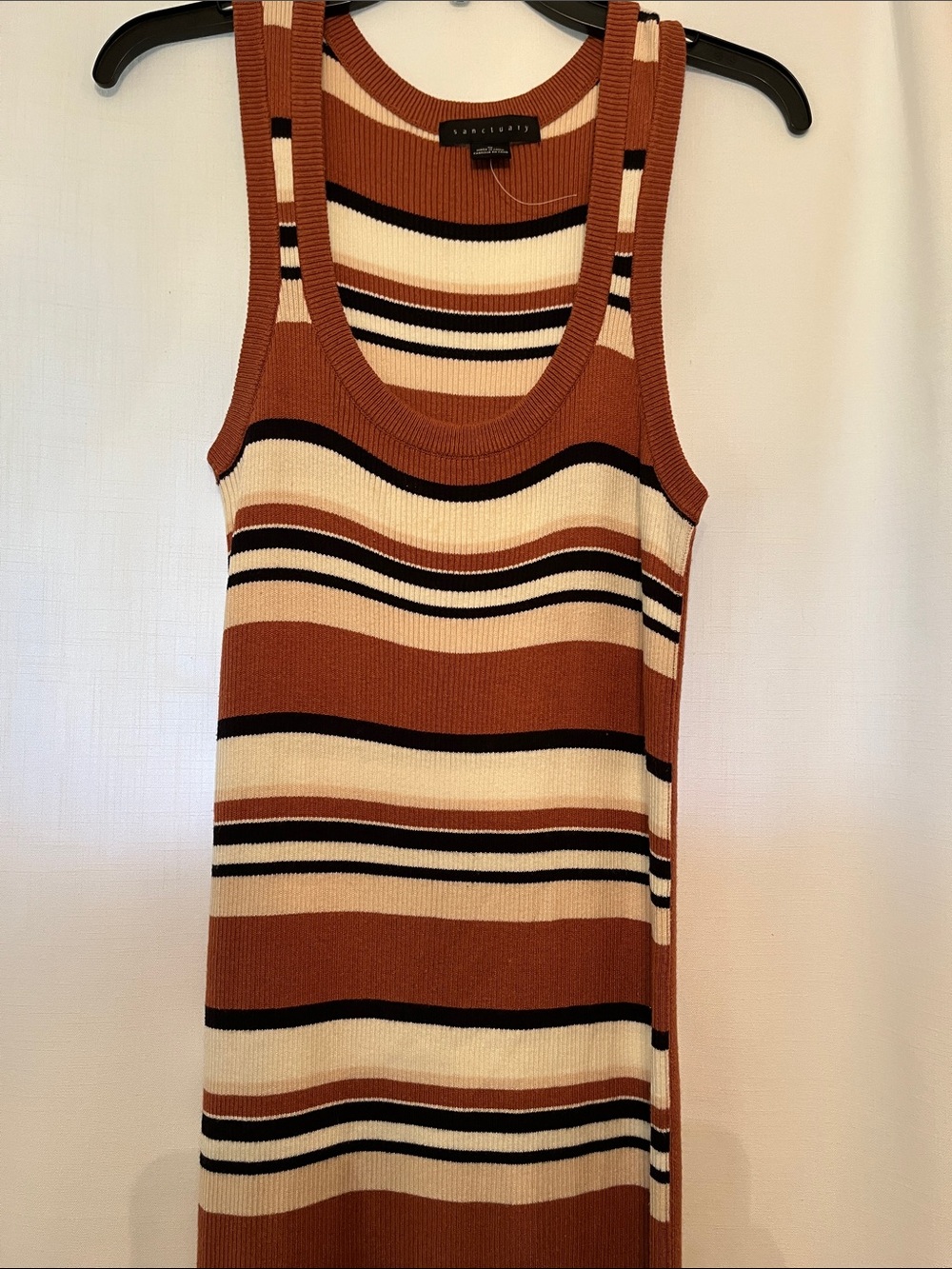 Sanctuary Rust Cream Black Striped Ribbed Tank